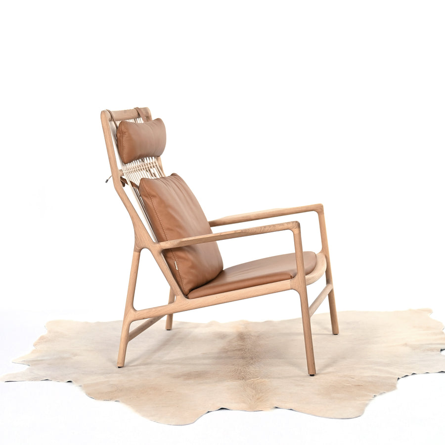 GAZZDA Dedo Lounge Chair in White Oak, Dakar leather Natural, ©Spencer Interiors Inc.