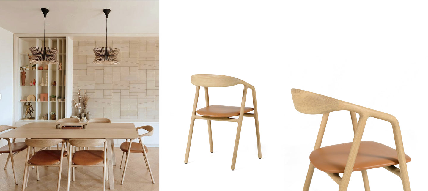 WOAK Design, Bled Armchair in Solid Oak and Cammello Leather