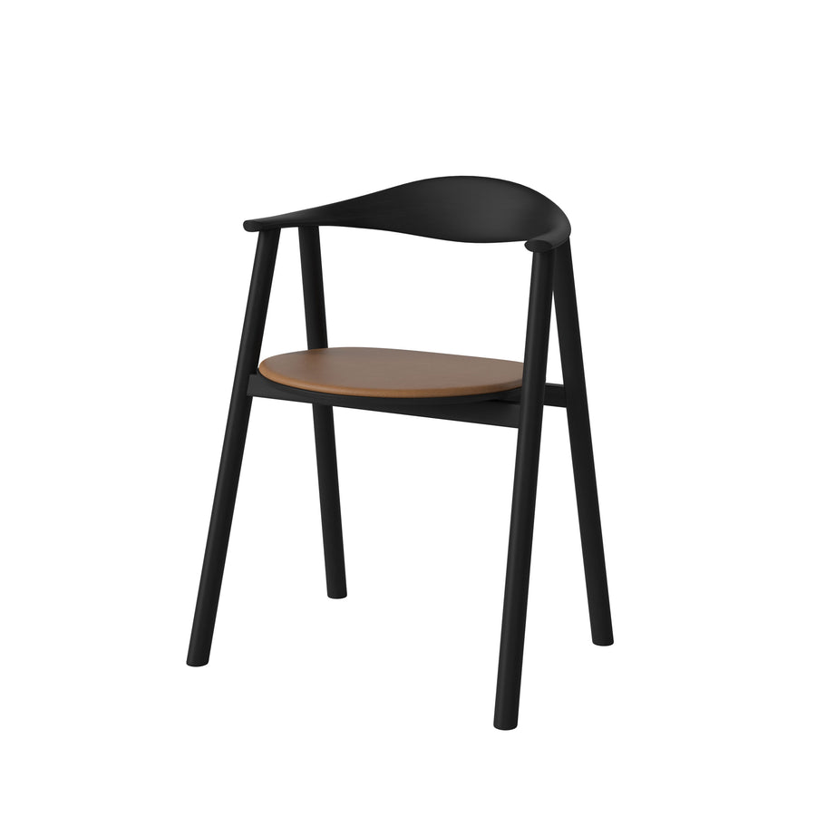 BOLIA Swing Chair Black Oak, Sydney leather Hazelnut, front turned