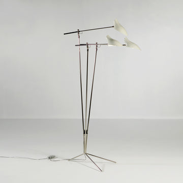 David Weeks Studio, Tripod Standing Lamp, bottle Shades Satin Ivory