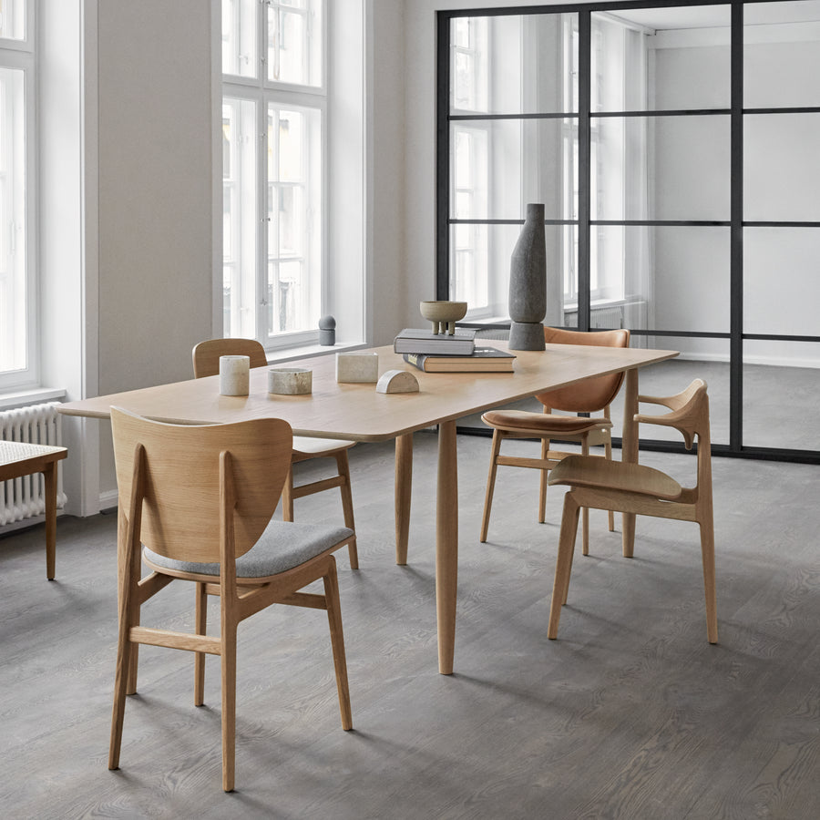 Norr11 Denmark, Oku Modern Dining Table in Natural Oak, ambient with Elephant Chairs  | Spencer Interiors