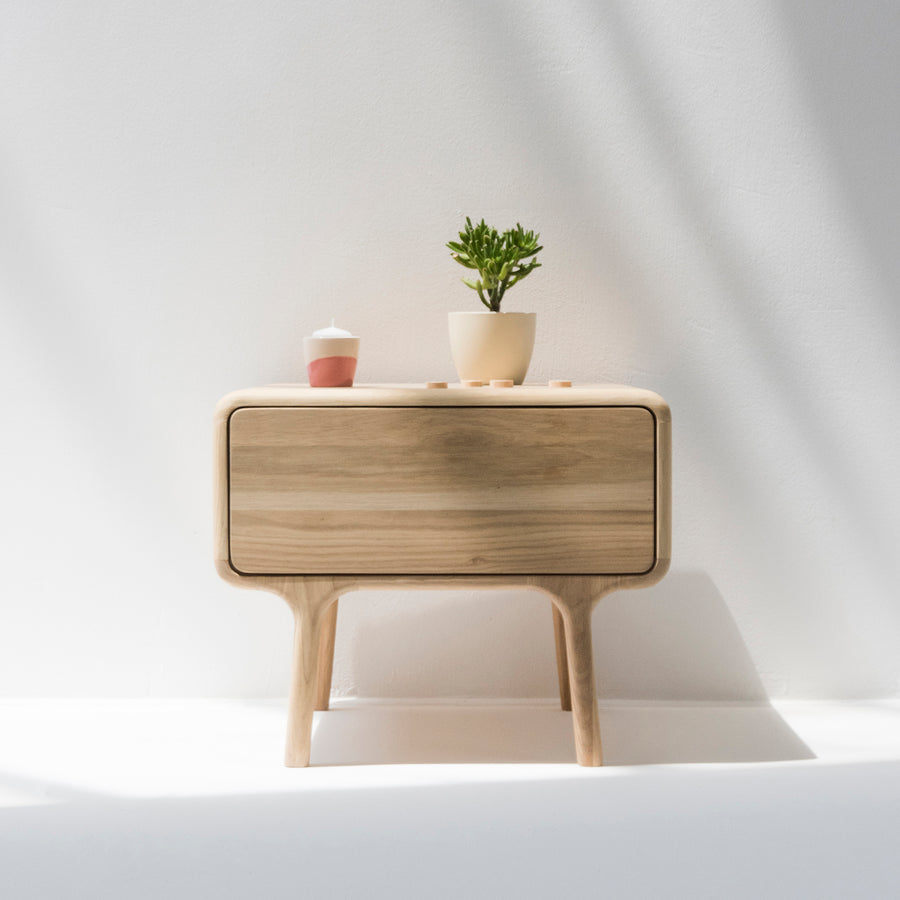 Gazzda Fawn Nightstand in solid Oak, ambient | Spencer Interiors