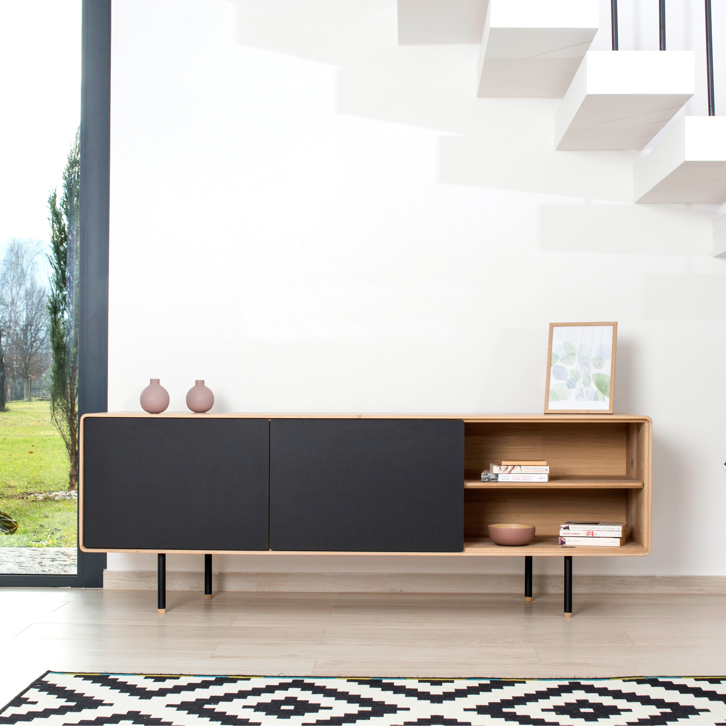 Fina Sideboard 180 in White Oak & Black