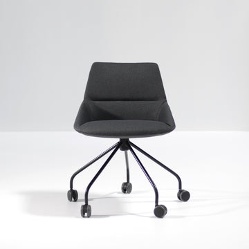 Inclass Dunas XS Swivel Trestle Base Armchair with Castors, front, © Spencer Interiors Inc.