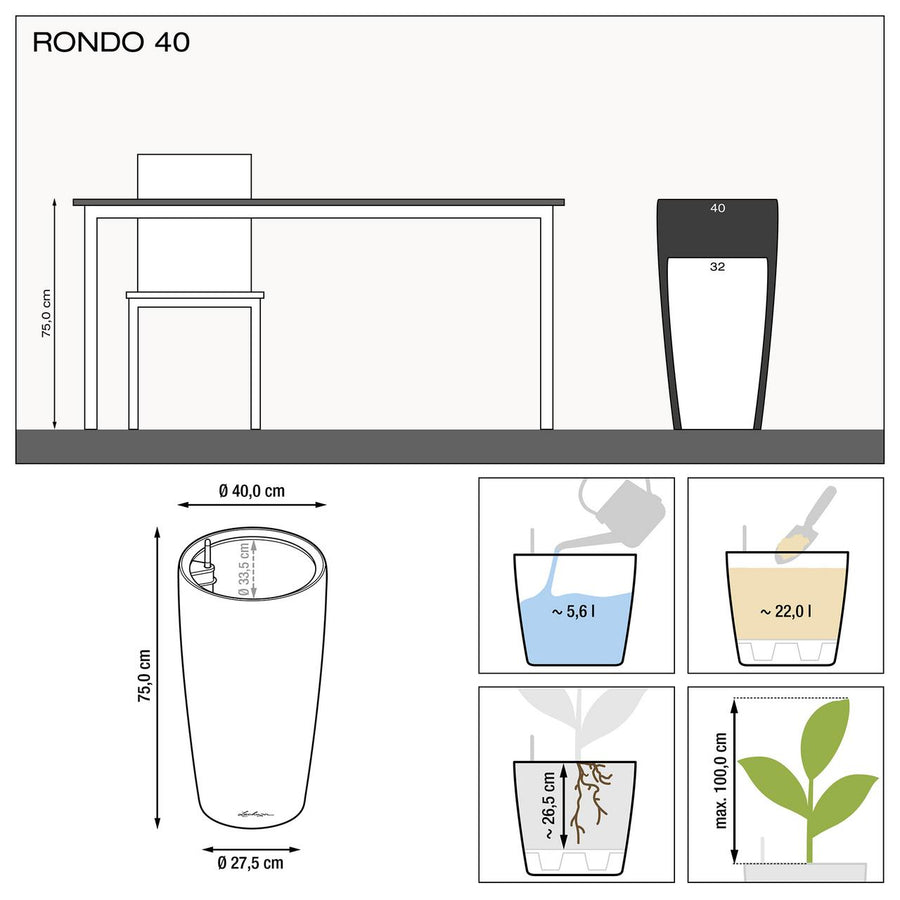 Rondo Self Watering Planter dimensions, made in Germany | Spencer Interiors