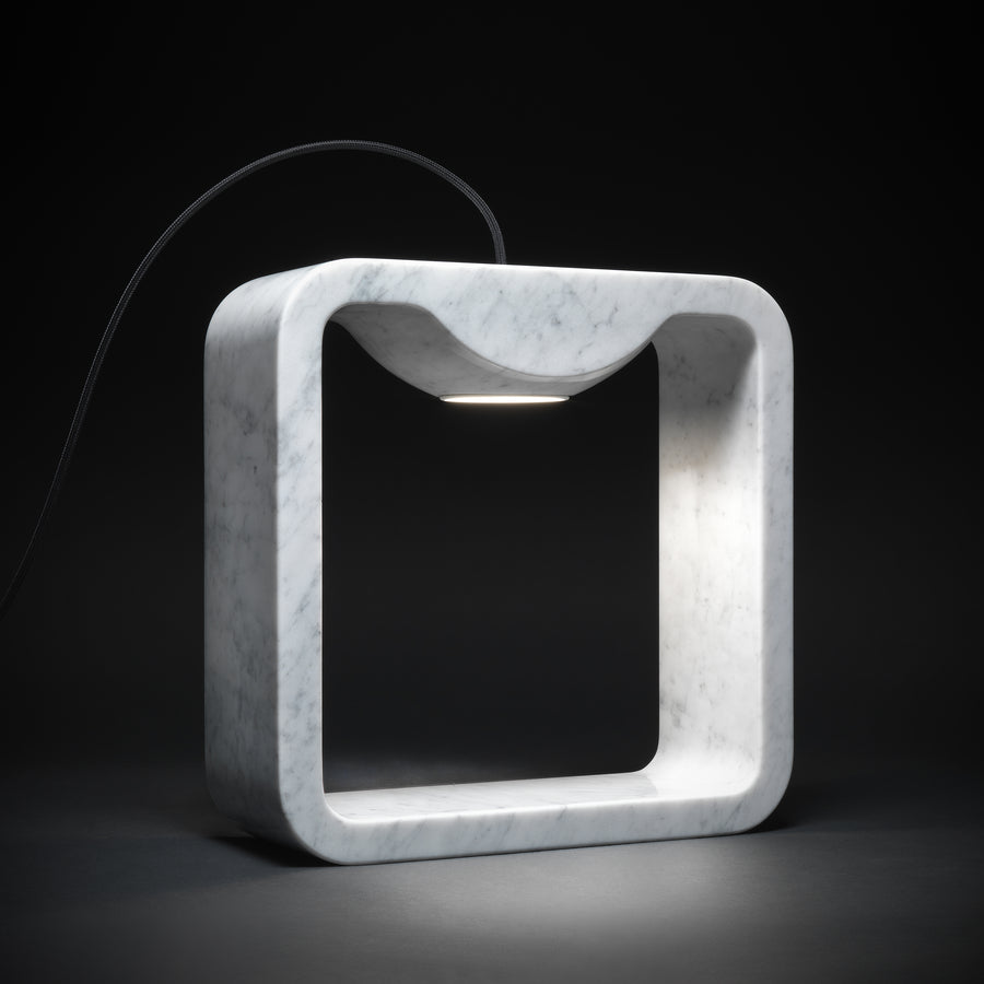 Tato Italia, Quattrolati Table Lamp in Solid Carrara Marble, turned