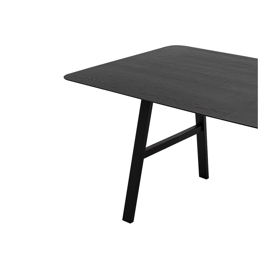 WOAK Malin Extension Table in solid Black Oak, end detail