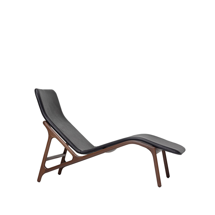WOAK Marshall Chaise Longue in solid Walnut and black leather, profile