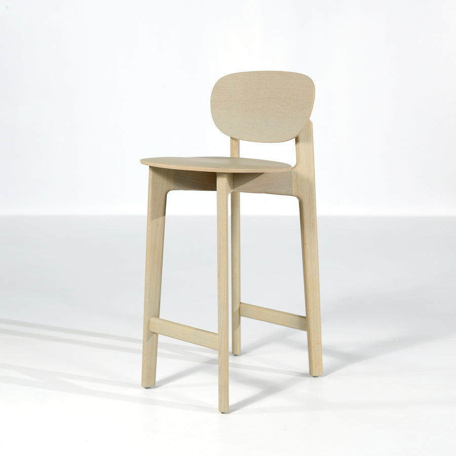 Zeitraum Zenso Stool in Stained Oak, front turned, © Spencer Interiors Inc.