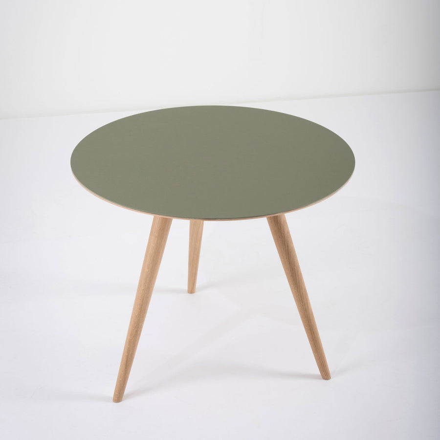 Gazzda Arp Side Table 55 in whitened Oak and Dark Olive Linoleum