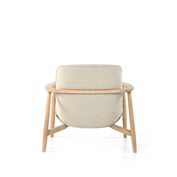 BOLIA Bowie Armchair in White Pigmented Oak, Ocean Sand, back view. ©Spencer Interiors Inc.