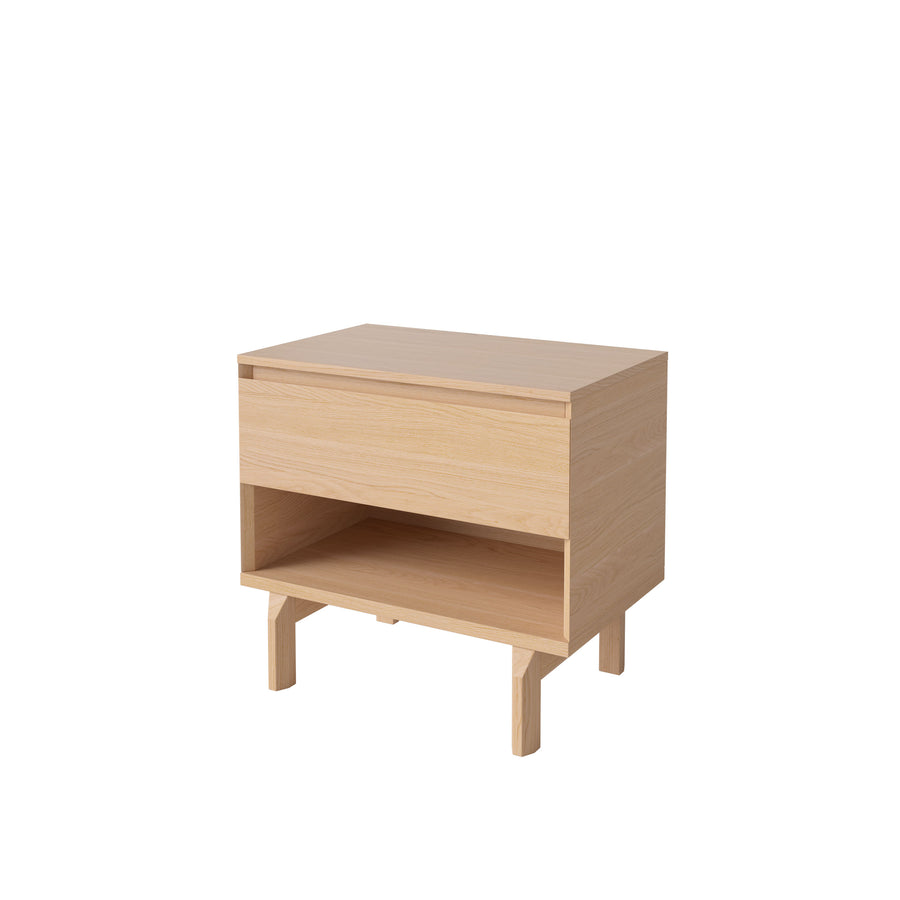 BOLIA Daia Bedside Table with Drawer, White Oiled Oak, Front Turned