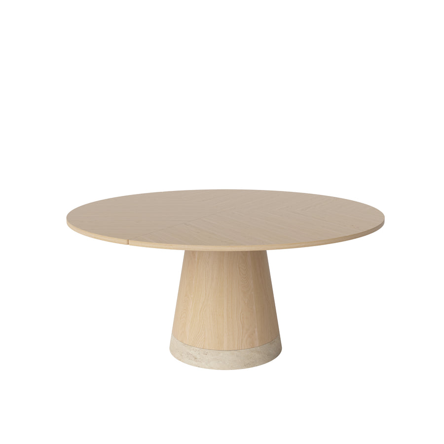 BOLIA Piro Dining Table 160 cm, White Pigmented Oak, Travertine Base