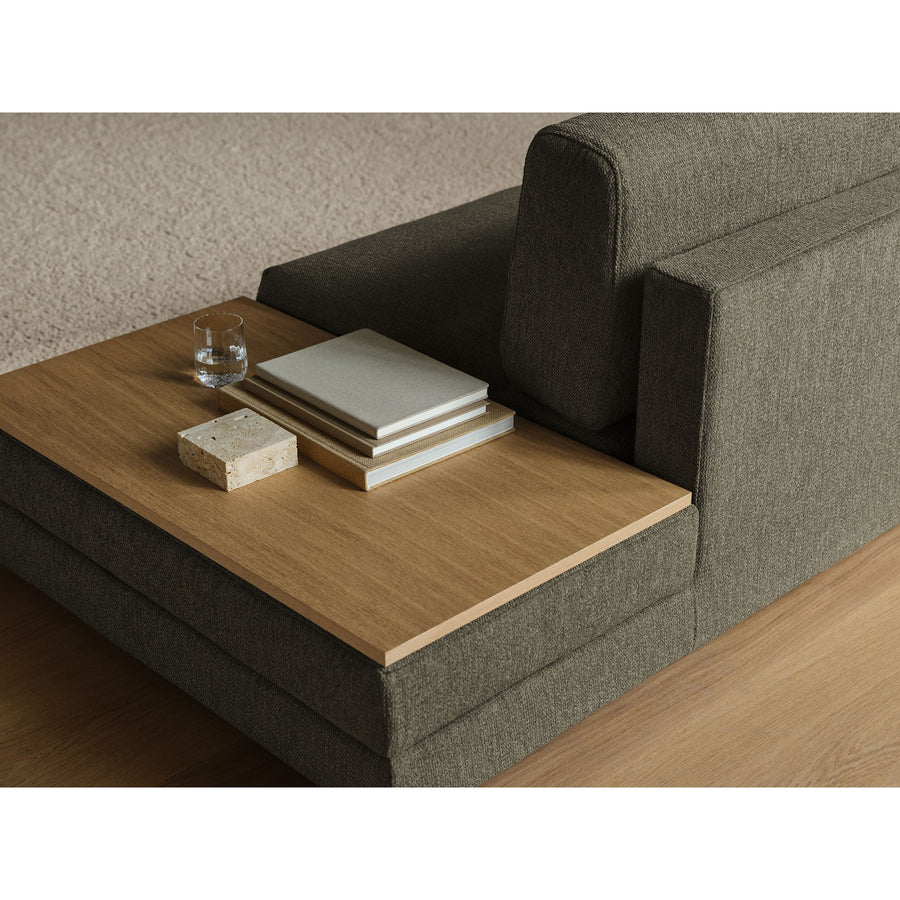 BOLIA Avelou Open End Sofa  in Memory Green and side table with wooden top