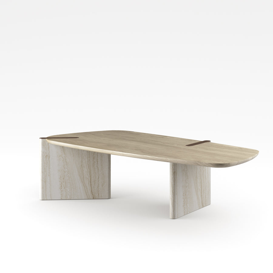 BONALDO Flatiron Table in Brushed Grey Oak and Travertino Romano
