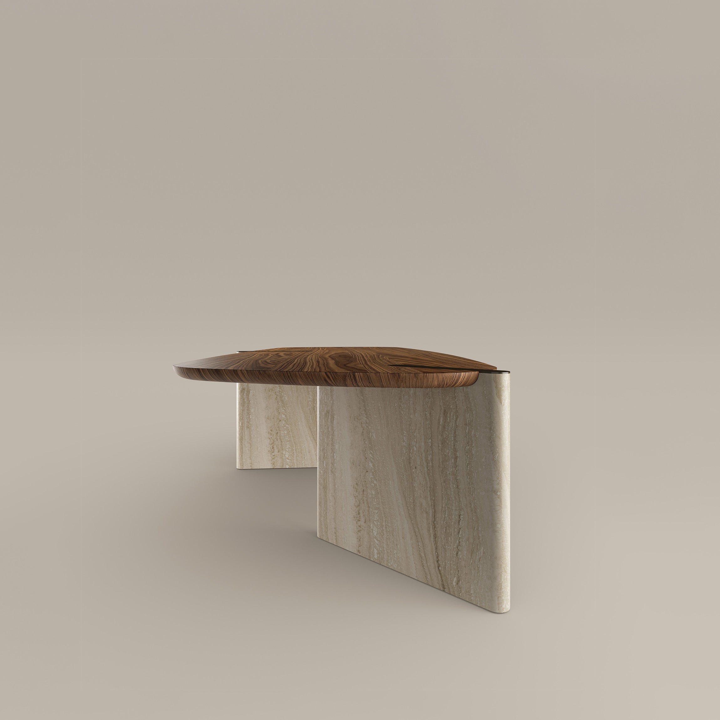 BONALDO Flatiron Table in Walnut and Travertino Romano – Spencer Interiors