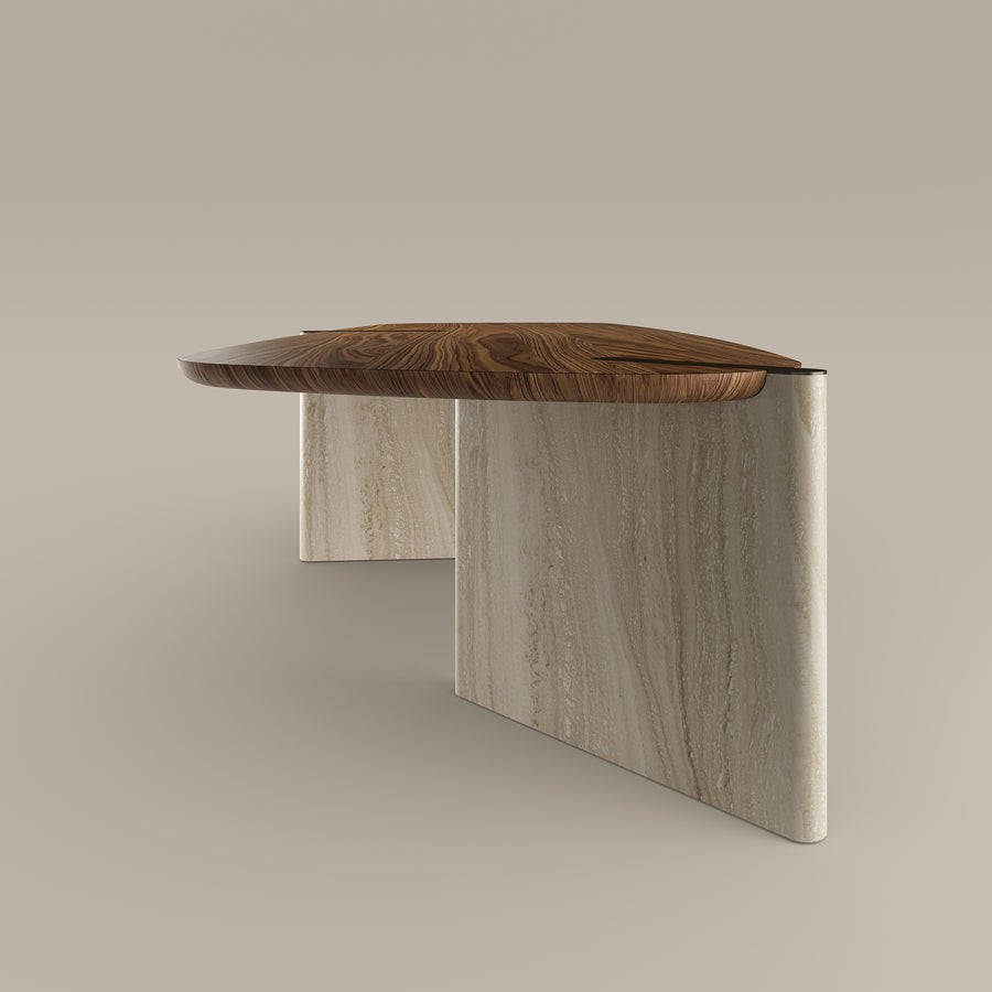 BONALDO Flatiron Table in Walnut and Travertino Romano