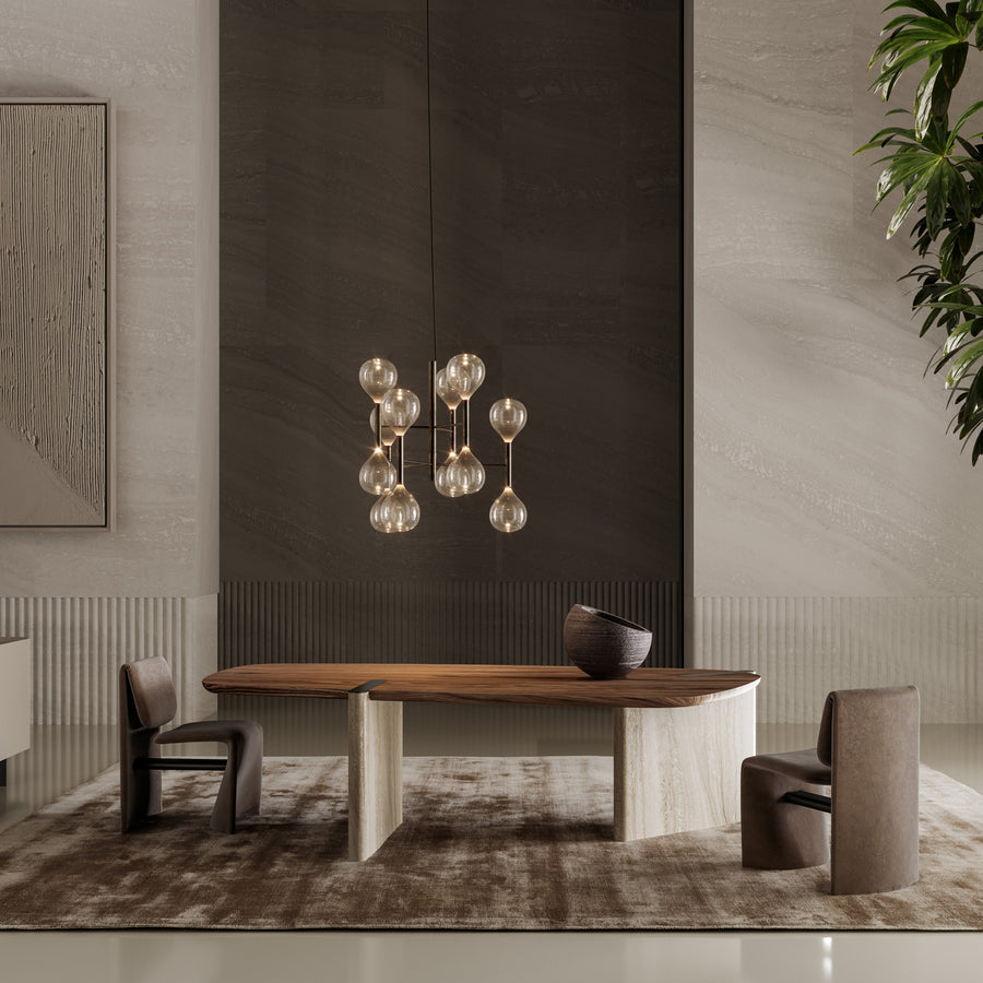BONALDO Flatiron Table in Walnut and Travertino Romano, ambient