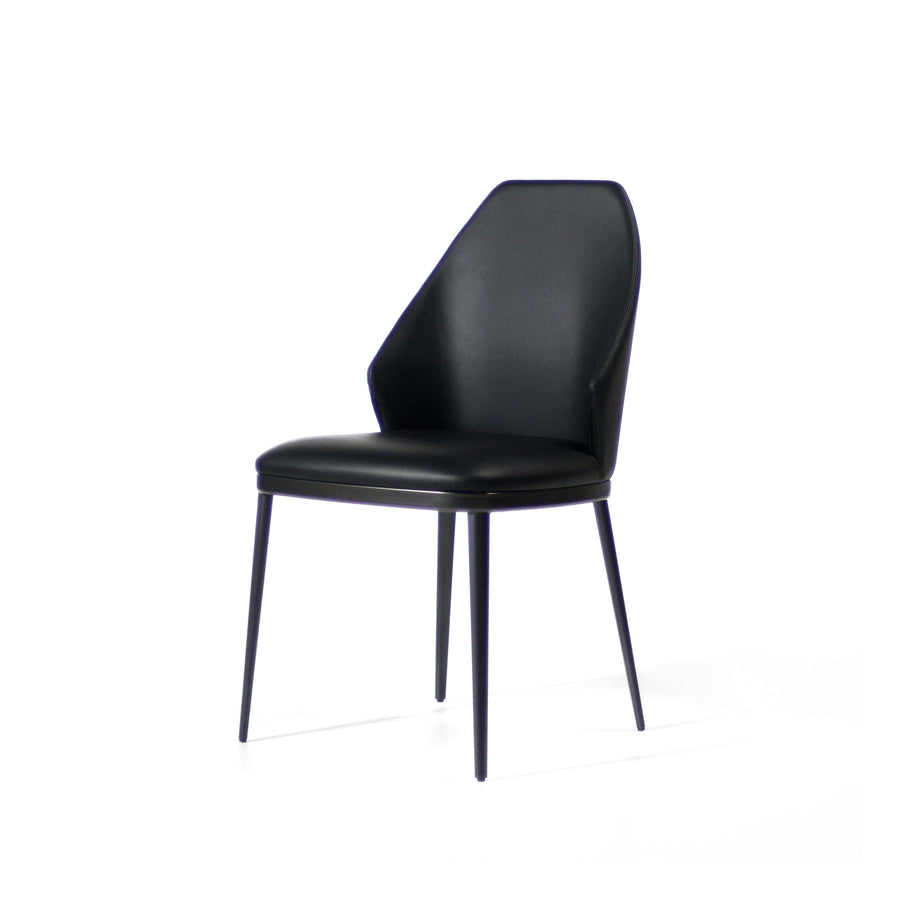 BONALDO Mida Chair in Black Capri leather, Anthracite Grey metal, front turned, © Spencer Interiors Inc.