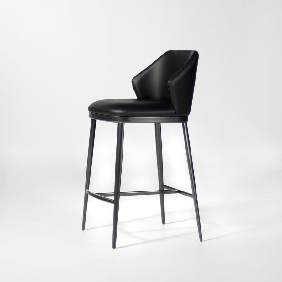 BONALDO Mida Too Counter Stool in Black Capri leather, with Lead Finish legs, profile