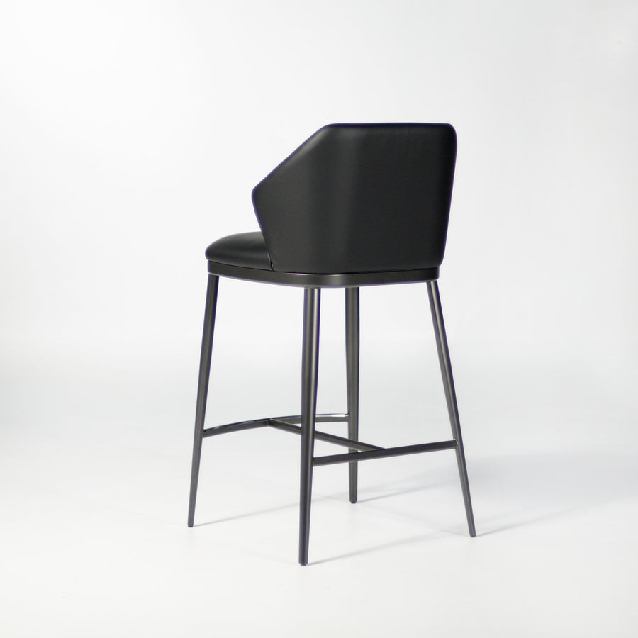 BONALDO Mida Too Counter Stool in Black Capri leather, with Lead Finish legs, back turned