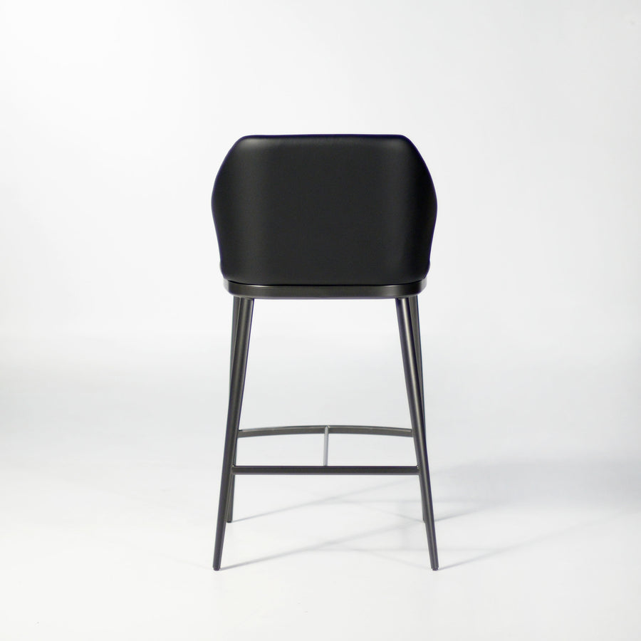 BONALDO Mida Too Counter Stool in Black Capri leather, with Lead Finish legs, back view