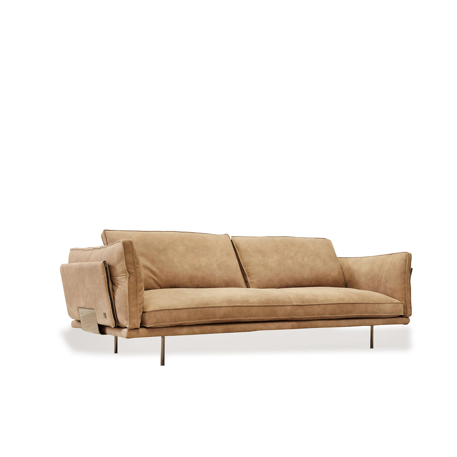 CIERRE Divine Sofa 240 cm in leather Vintage 75 Camel, front turned
