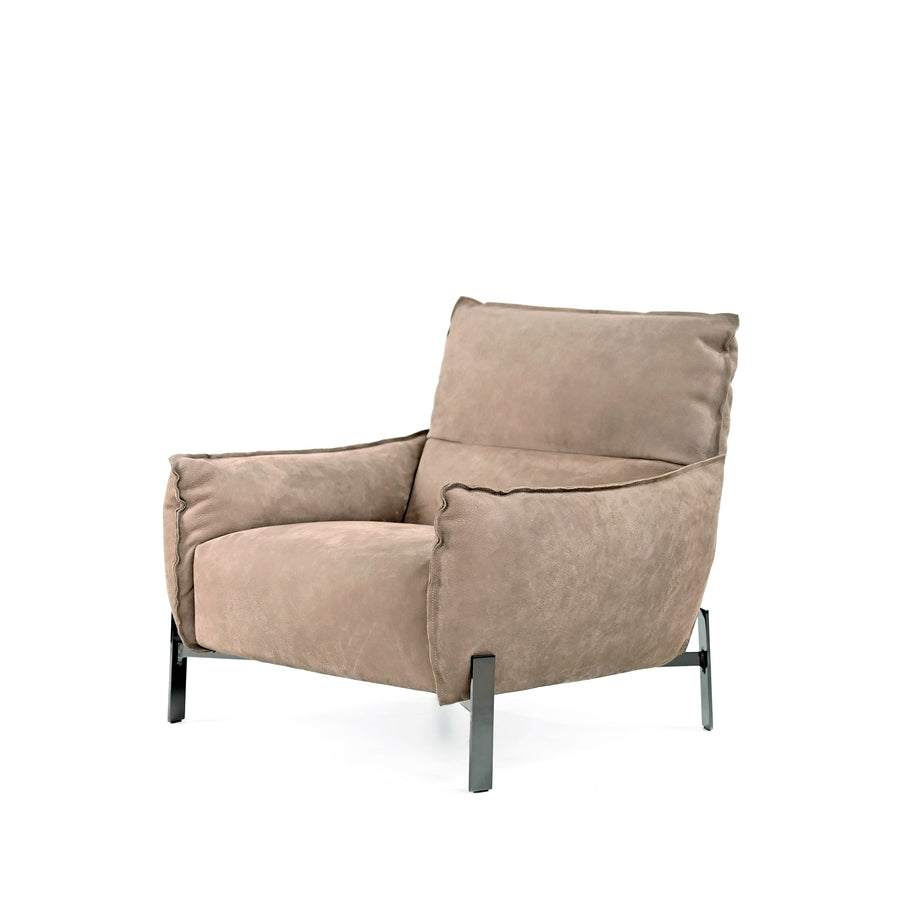 CIERRE Tulip Armchair in Nabuk 97, front turned left. ©Spencer Interiors Inc. 2024