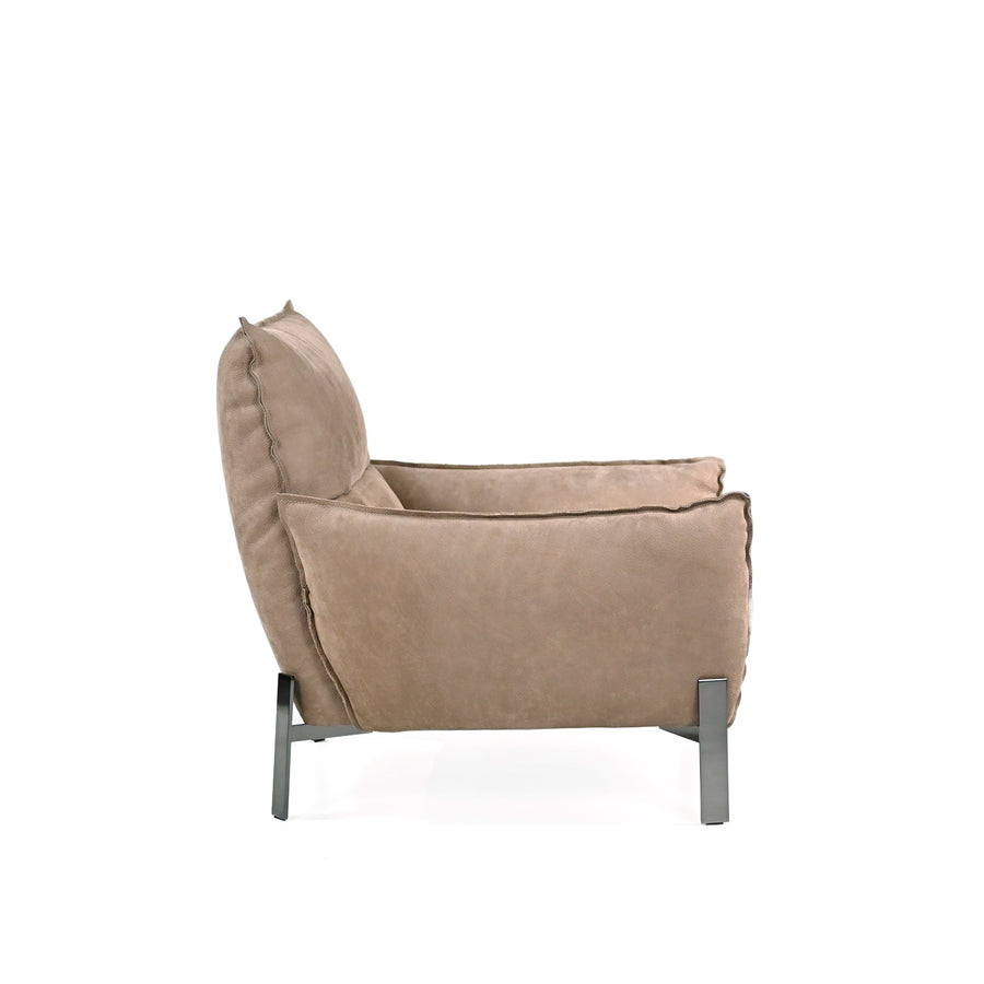 CIERRE Tulip Armchair in Nabuk 97, profile. ©Spencer Interiors Inc. 2024