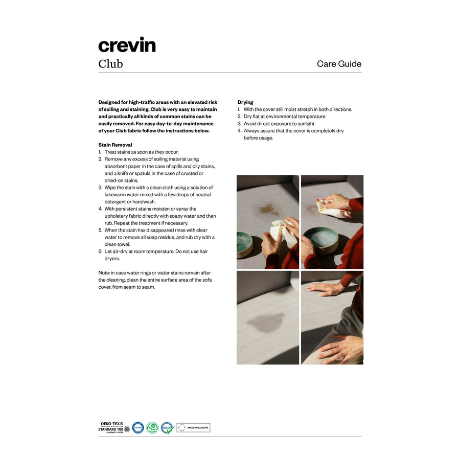 Crevin Club fabric, care guide