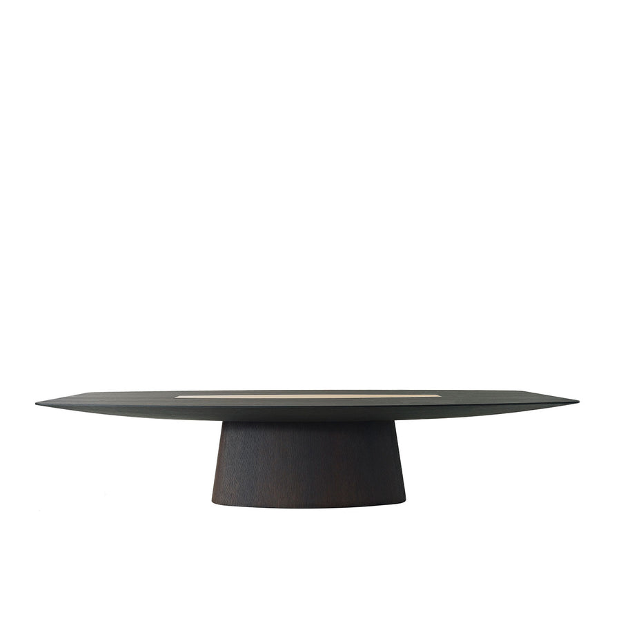 Emmemoboli Evan Table in Brown Stained Oak, with metal Burnished Brass insert