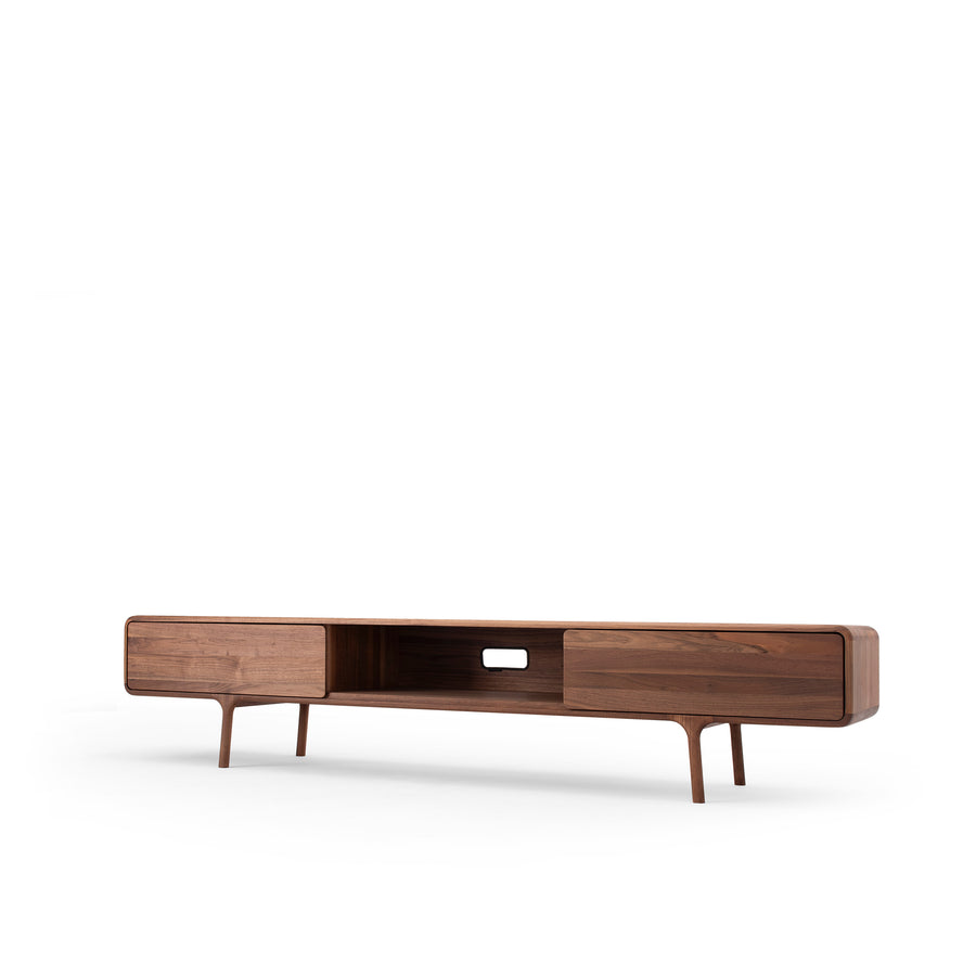 GAZZDA Fawn Lowboard with 2 Drawers in solid Walnut, front turned