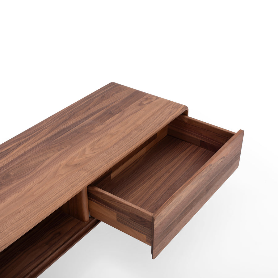 GAZZDA Fawn Lowboard with 2 Drawers in solid Walnut, drawer extended