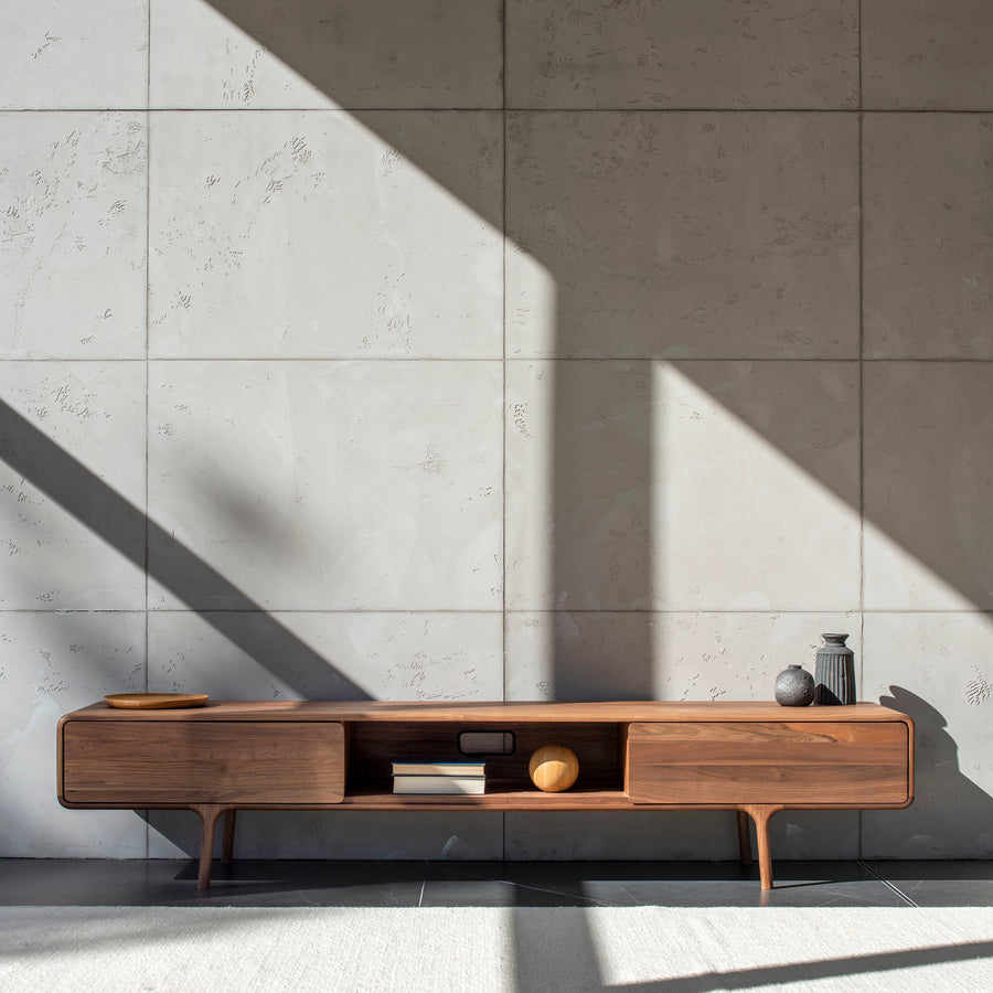 GAZZDA Fawn Lowboard with 2 Drawers in solid Walnut, ambient 2