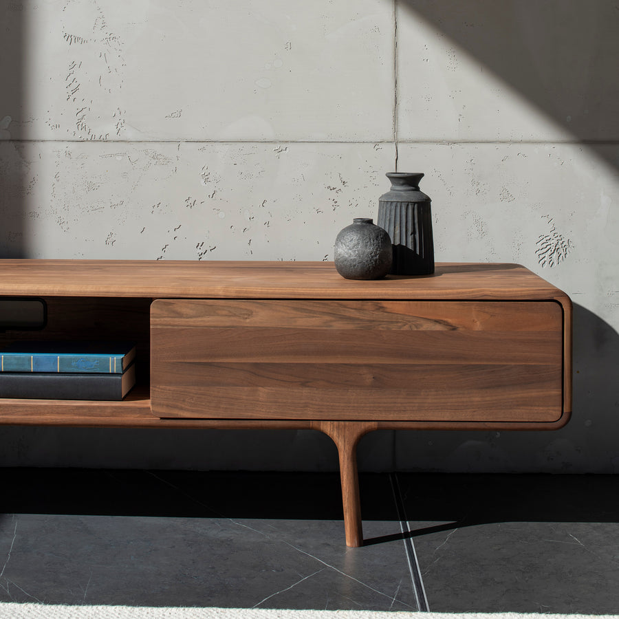 GAZZDA Fawn Lowboard with 2 Drawers in solid Walnut, ambient detail