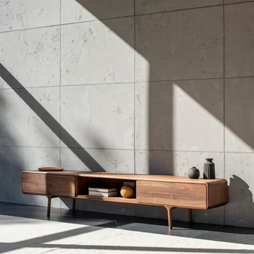 GAZZDA Fawn Lowboard with 2 Drawers in solid Walnut, ambient