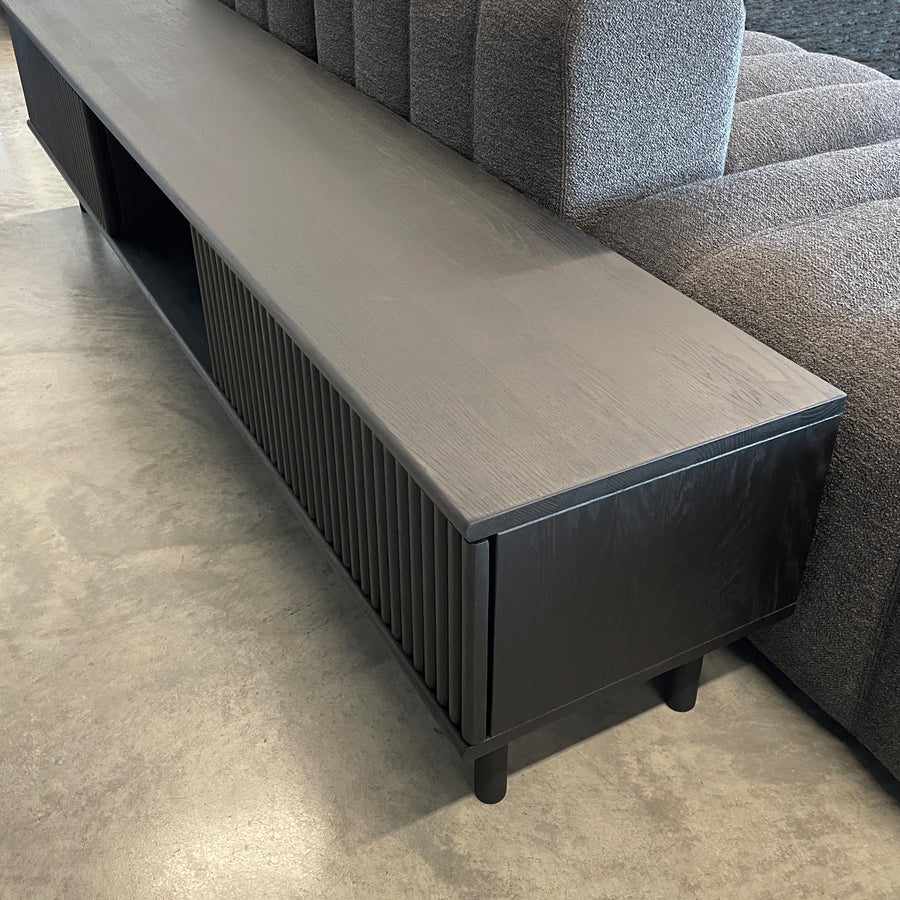 WOAK Design, Groove Lowboard in Black Stained Oak, corner detail