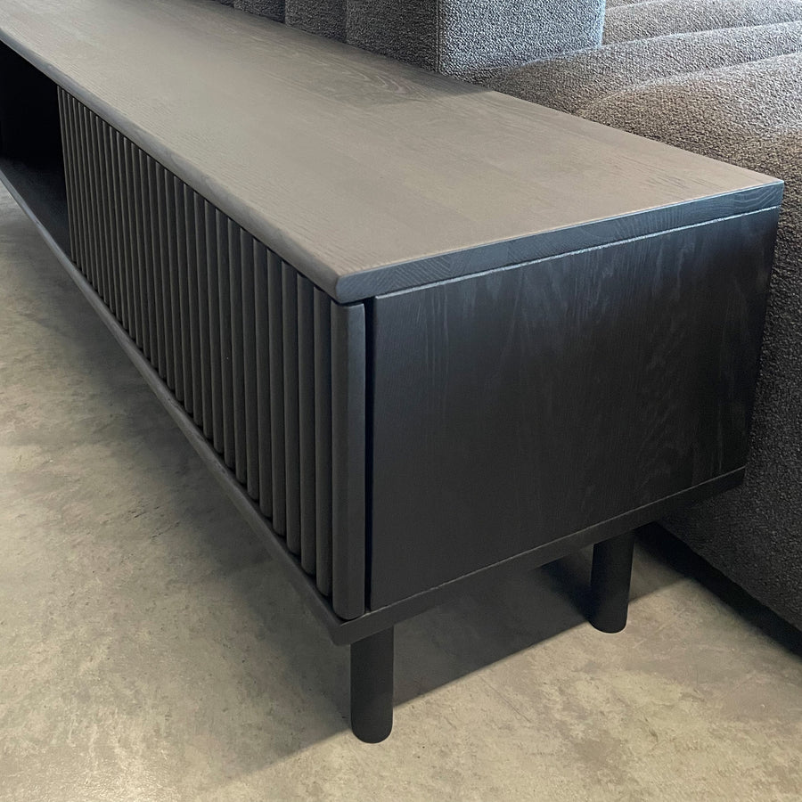 WOAK Design, Groove Lowboard in Black Stained Oak, end detail