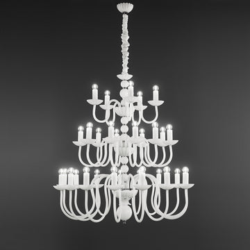 ITALAMP Evoque Chandelier, 30 lamps in white crystal and glass
