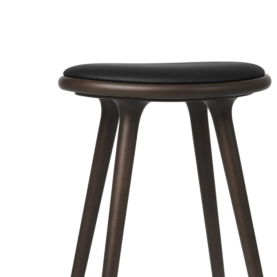 Mater High Stool, Dark Stained Beech & Black leather, detail