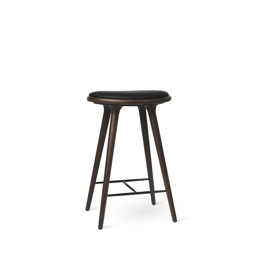 Mater High Stool, Dark Stained Beech & Black leather