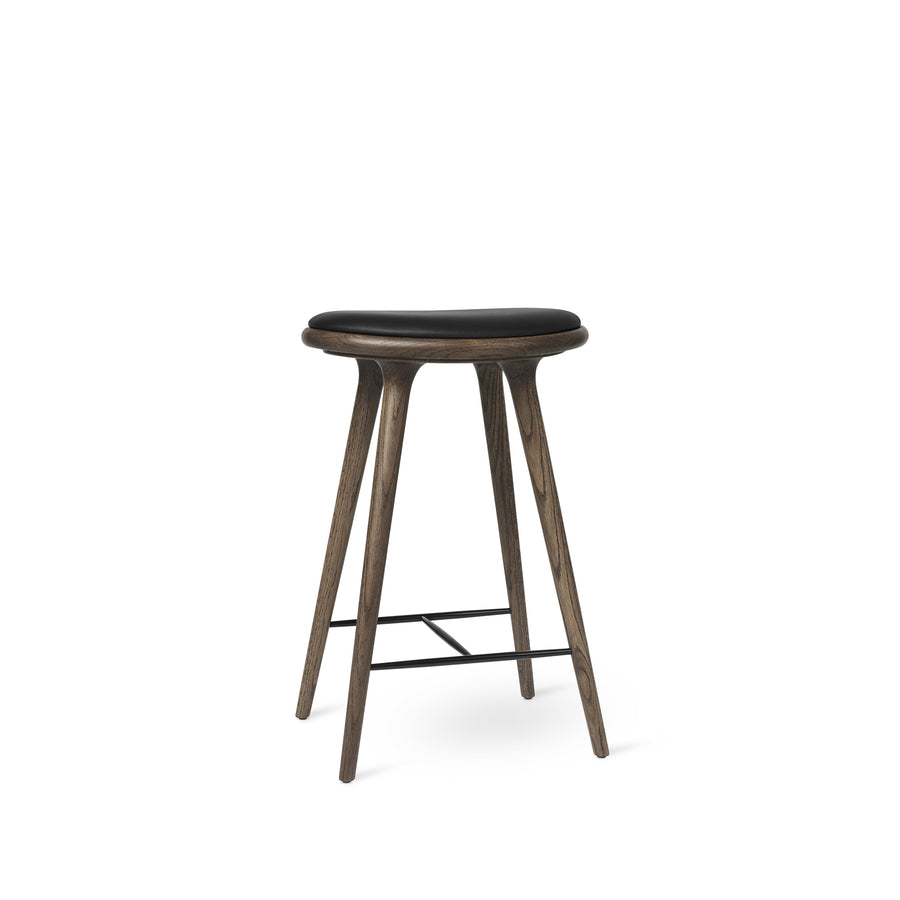 Mater High Stool, Dark Stained Oak, & Black Leather
