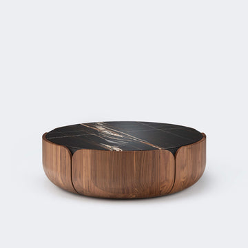 Milla&Milli Bloom Coffee Table Large, in solid Walnut and Sahara Noir marble