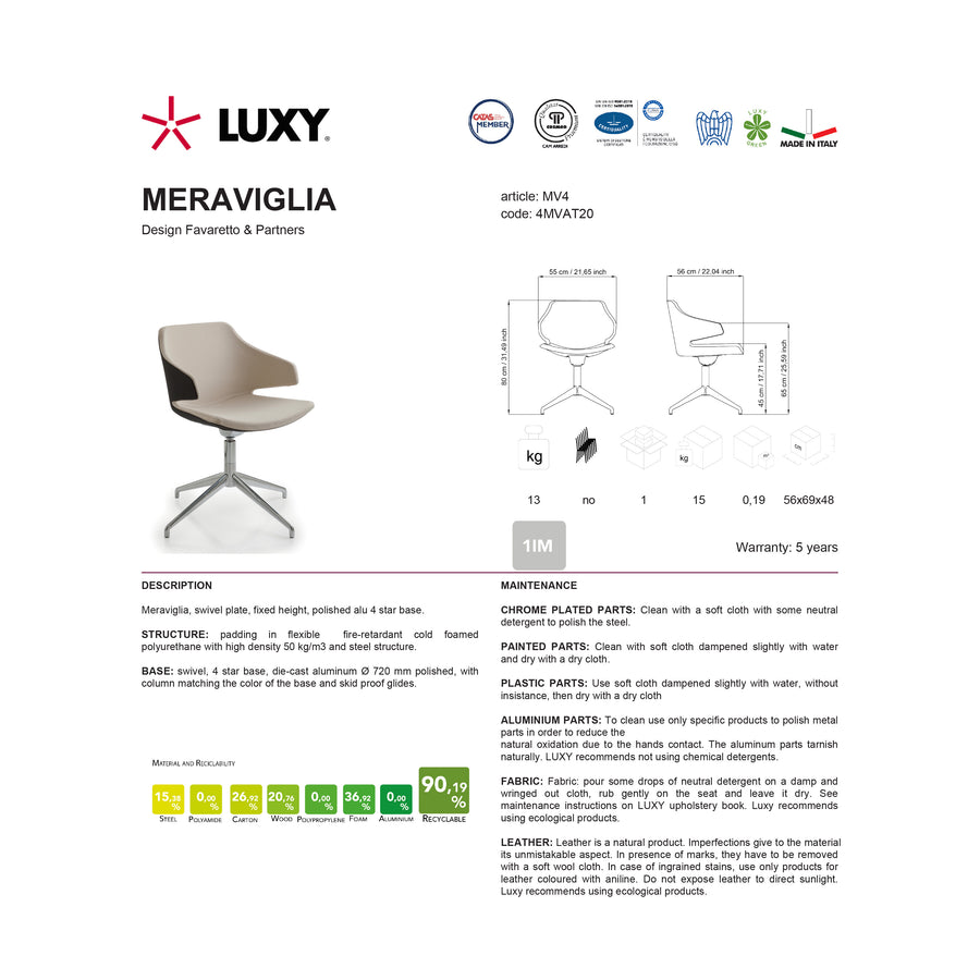 LUXY Meraviglia Swivel Armchair, technical