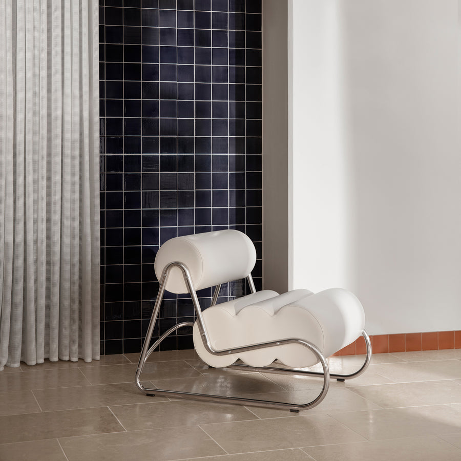 NORR11 Fave Chair in White Cover with Chrome Frame, ambient 3