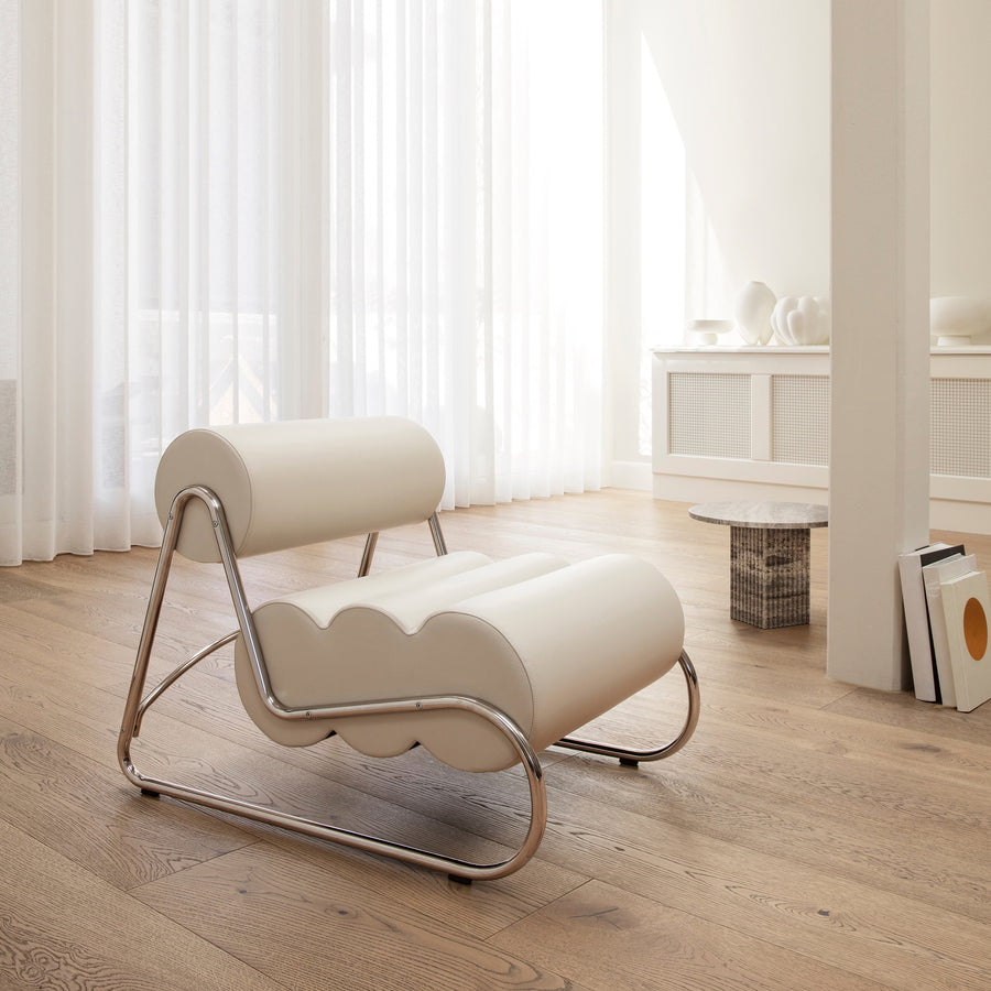 NORR11 Fave Chair in White Cover with Chrome Frame, ambient 2