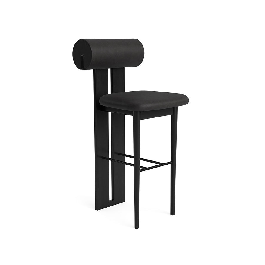 NORR11 Hippo Counter Stool in Black Oak, Anthracite leather, front turned