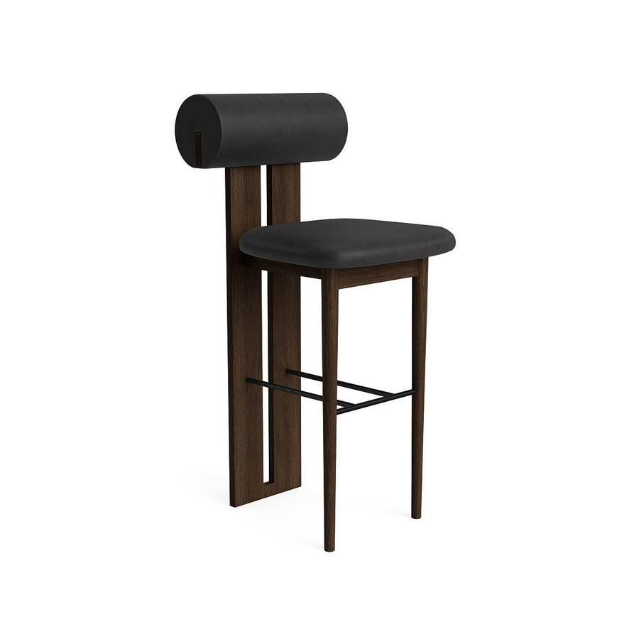 NORR11 Hippo Counter Stool in Dark Smoked Oak, Anthracite leather, front turned