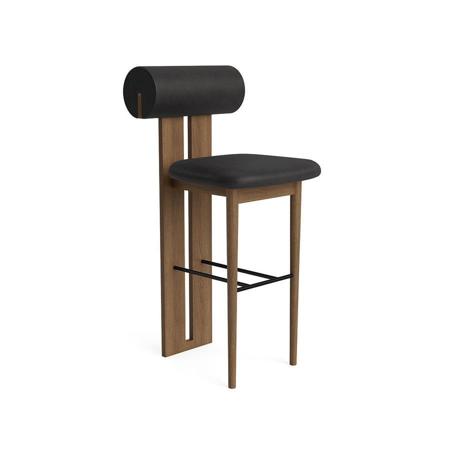 NORR11 Hippo Counter Stool inLight Smoked Oak, Anthracite leather, front turned