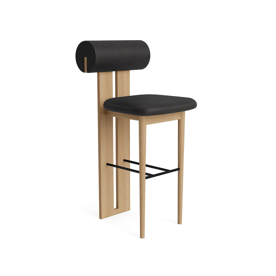 NORR11 Hippo Counter Stool in Natural Oak, Anthracite leather, front turned